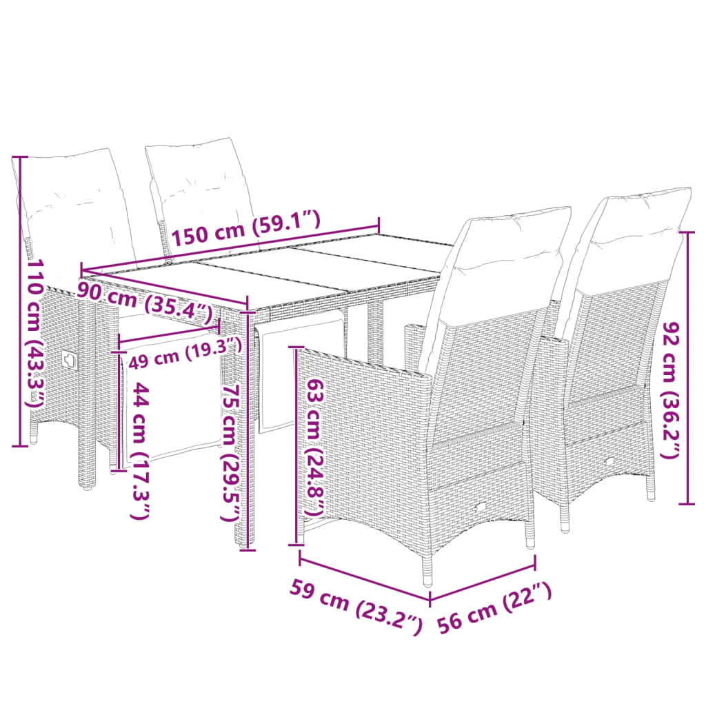 8721102486951_g_en_hd_5 vidaXL 5 Piece Garden Bistro Set with Cushions Grey Poly Rattan - Image 7
