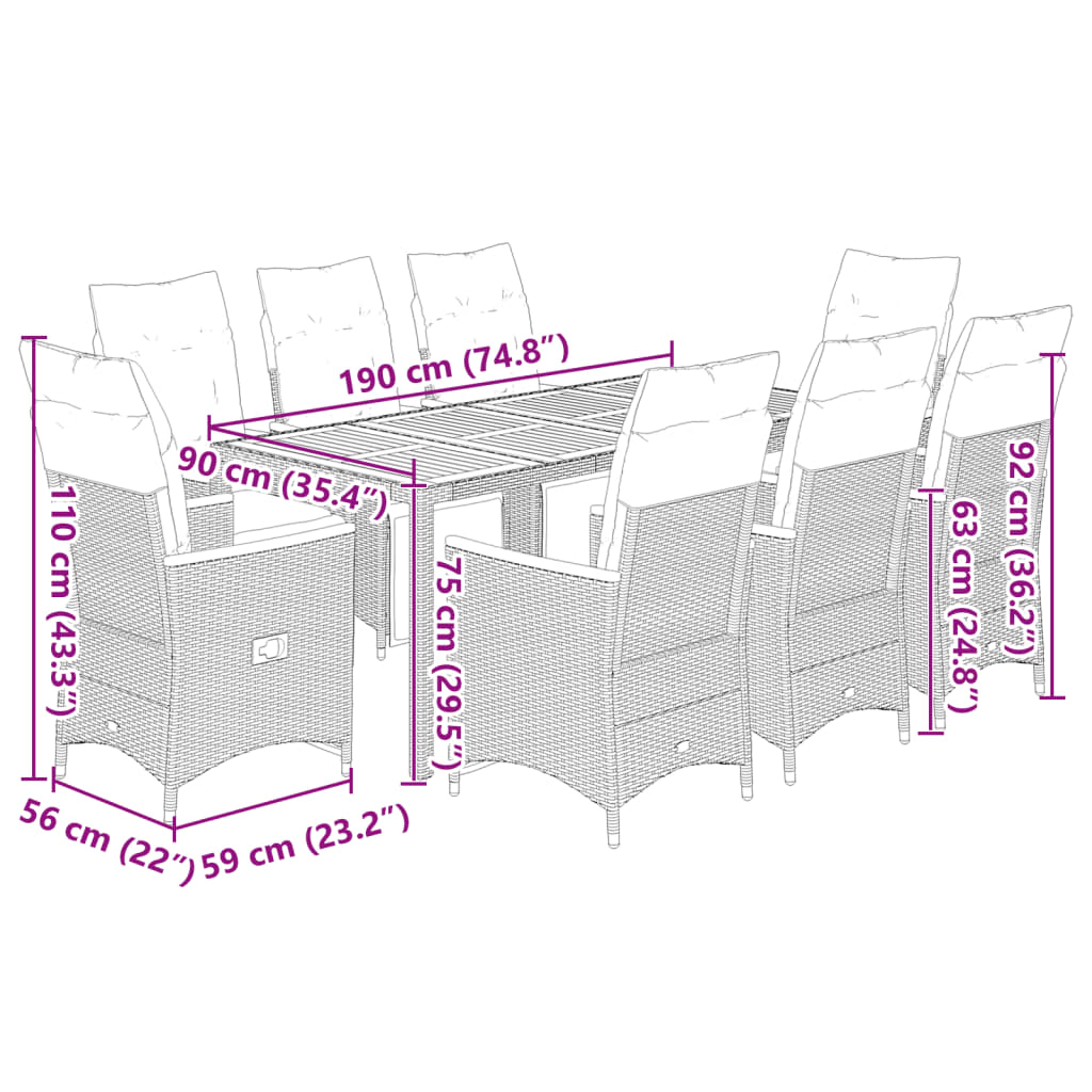 8721102486982_g_en_hd_5 vidaXL 9 Piece Garden Bistro Set with Cushions Grey Poly Rattan - Image 7