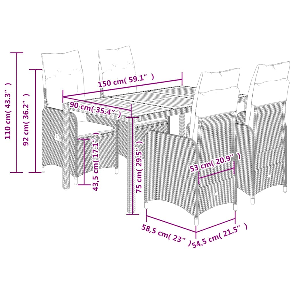 8721102487484_g_en_hd_5 vidaXL 5 Piece Garden Bistro Set with Cushions Grey Poly Rattan - Image 7