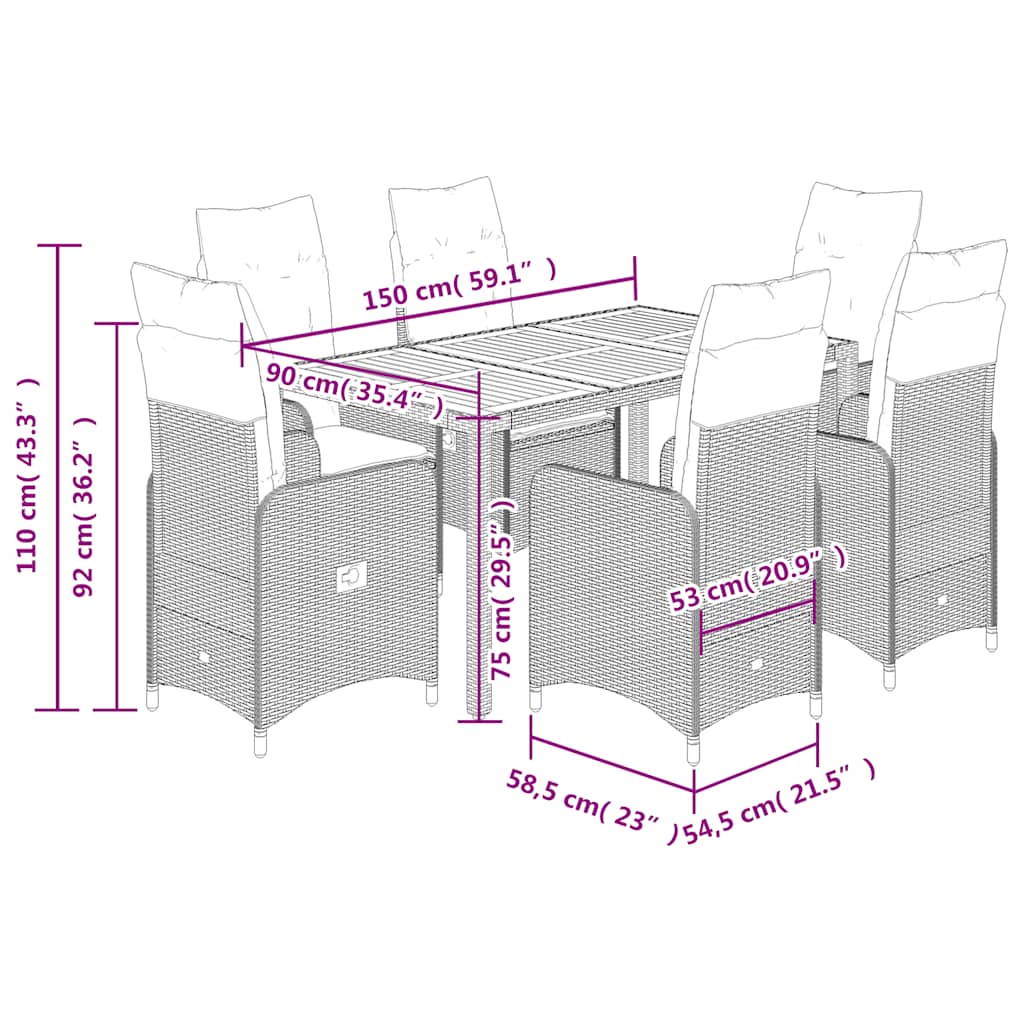 8721102487491_g_en_hd_5 vidaXL 7 Piece Garden Bistro Set with Cushions Grey Poly Rattan - Image 7