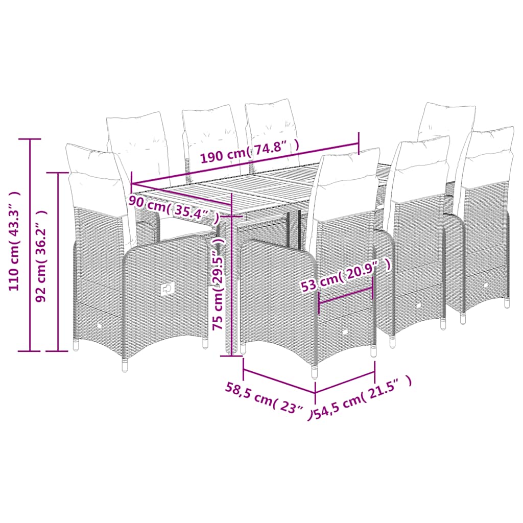 8721102487521_g_en_hd_5 vidaXL 9 Piece Garden Bistro Set with Cushions Grey Poly Rattan - Image 7