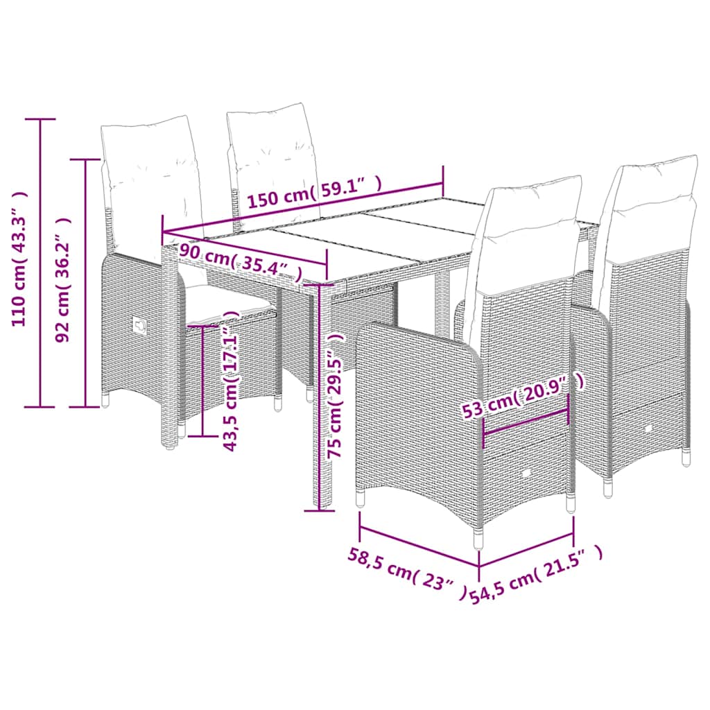 8721102487606_g_en_hd_5 vidaXL 5 Piece Garden Bistro Set with Cushions Grey Poly Rattan - Image 7