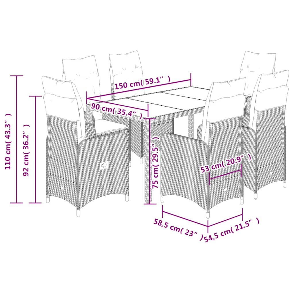 8721102487613_g_en_hd_5 vidaXL 7 Piece Garden Bistro Set with Cushions Grey Poly Rattan - Image 7