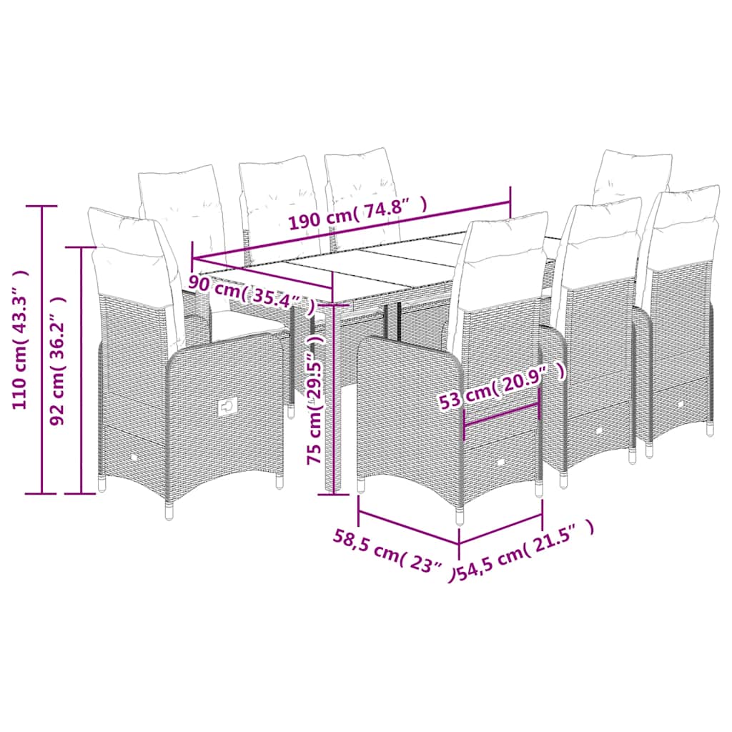 8721102487644_g_en_hd_5 vidaXL 9 Piece Garden Bistro Set with Cushions Grey Poly Rattan - Image 7