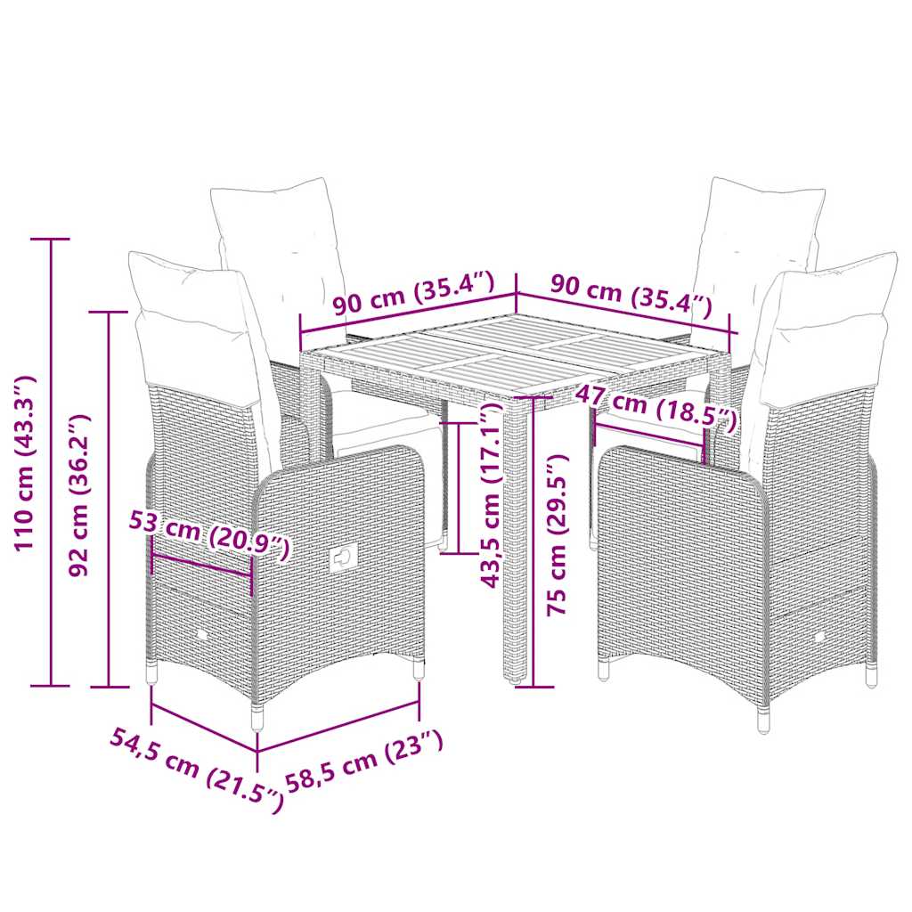 8721102488542_g_en_hd_5 vidaXL 5 Piece Garden Bistro Set with Cushions Black Poly Rattan - Image 7