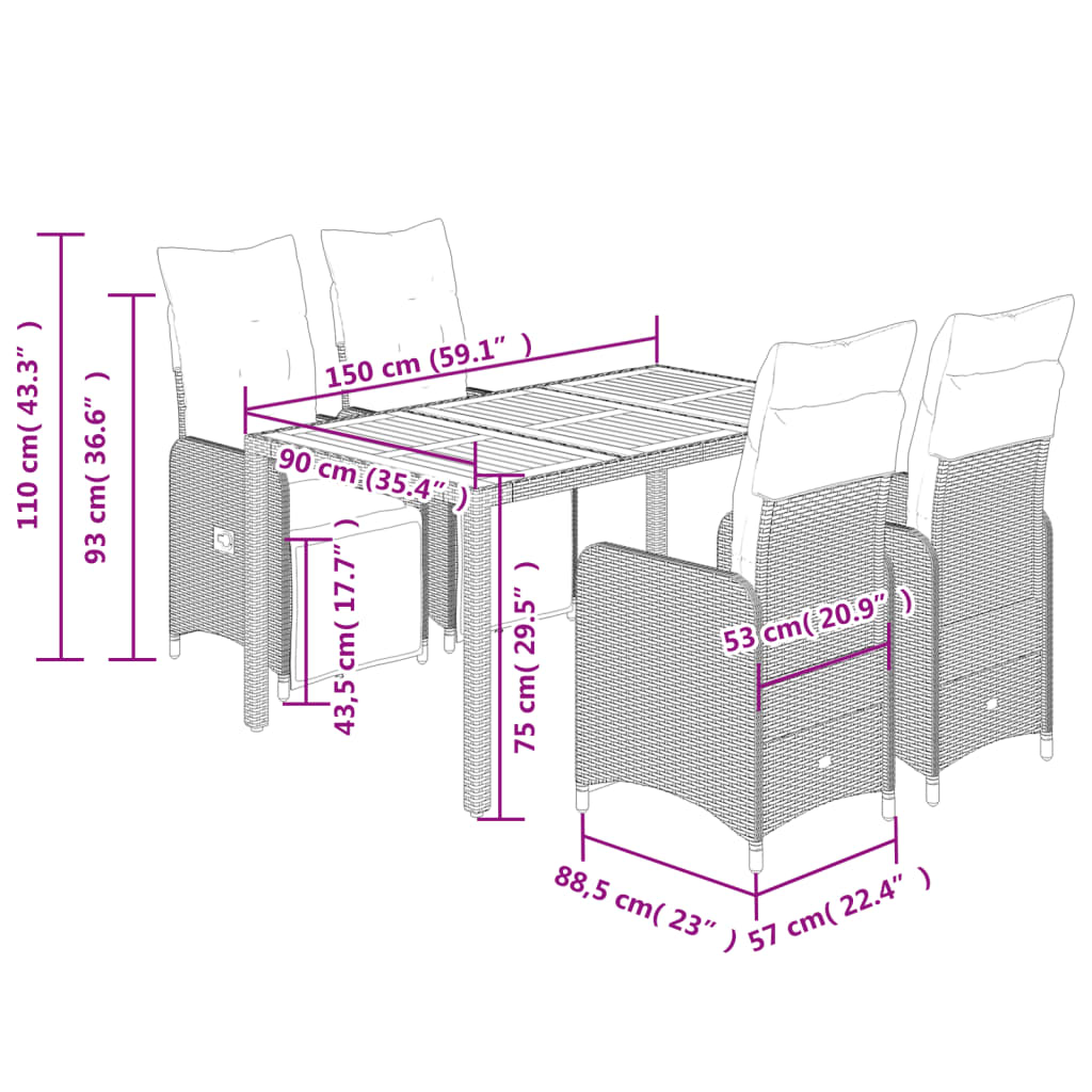 8721102488559_g_en_hd_5 vidaXL 5 Piece Garden Bistro Set with Cushions Black Poly Rattan - Image 7