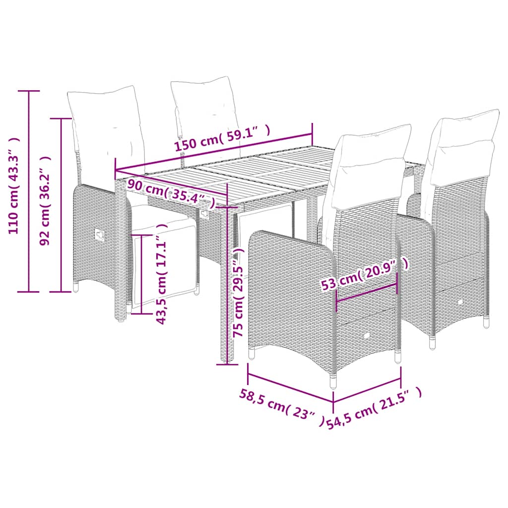 8721102488856_g_en_hd_5 vidaXL 5 Piece Garden Bistro Set with Cushions Grey Poly Rattan - Image 7