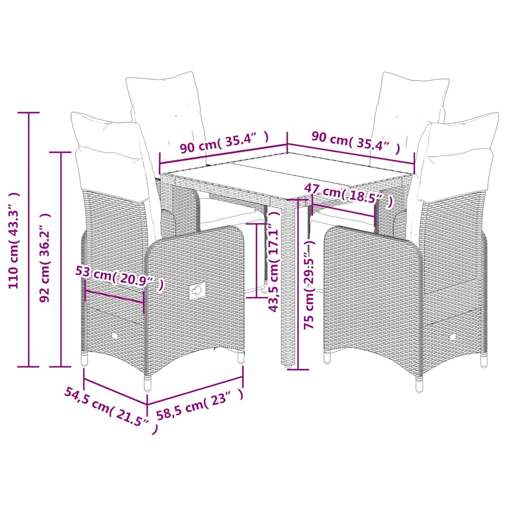 8721102488924_g_en_hd_5 vidaXL 5 Piece Garden Bistro Set with Cushions Grey Poly Rattan - Image 7
