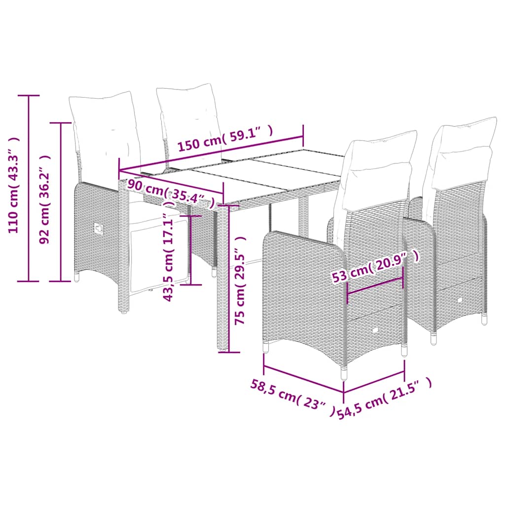 8721102488931_g_en_hd_5 vidaXL 5 Piece Garden Bistro Set with Cushions Grey Poly Rattan - Image 7