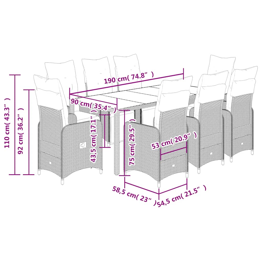 8721102488962_g_en_hd_5 vidaXL 9 Piece Garden Bistro Set with Cushions Grey Poly Rattan - Image 7
