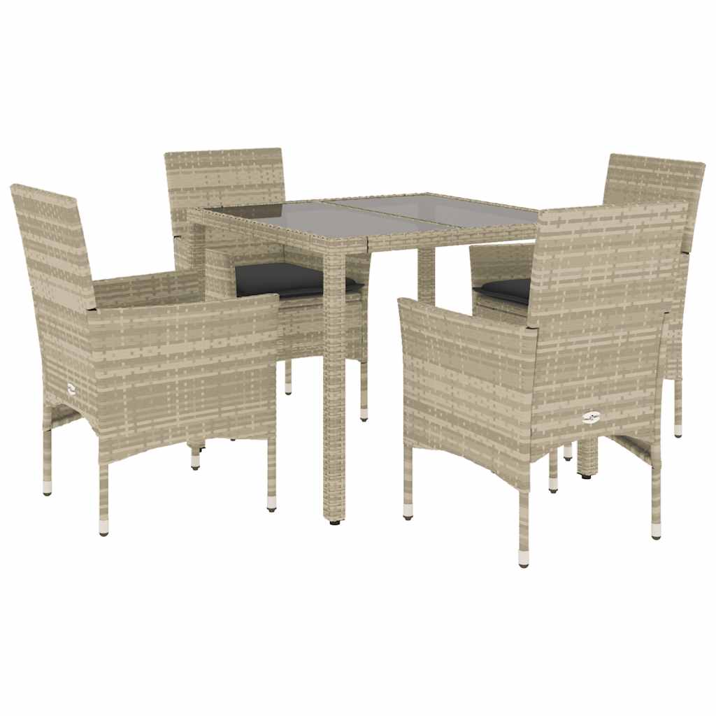 8721102490644_a_en_hd_1 vidaXL 5 Piece Garden Dining Set with Cushions Light Grey Poly Rattan and Glass - Image 2