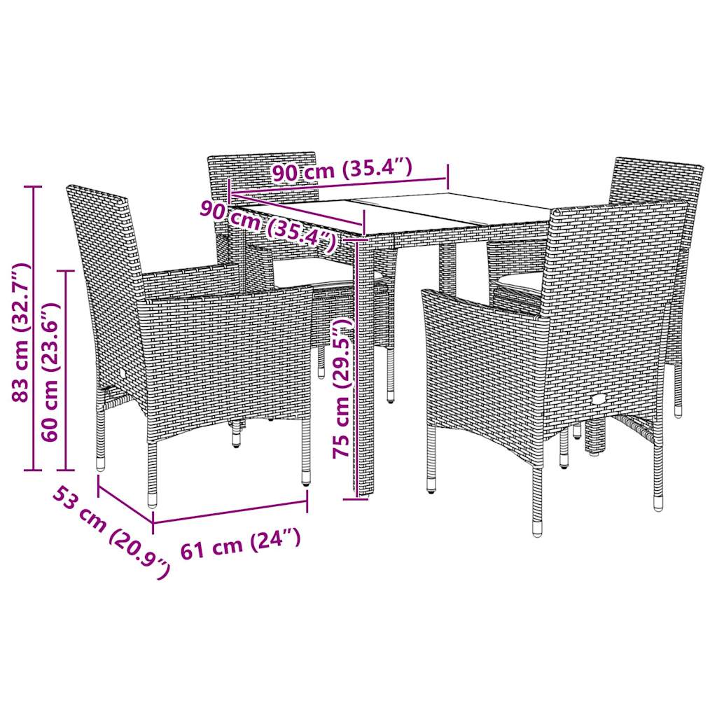 8721102490644_g_en_hd_5 vidaXL 5 Piece Garden Dining Set with Cushions Light Grey Poly Rattan and Glass - Image 7