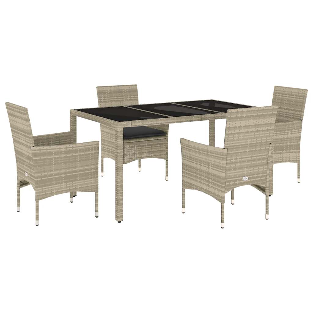 8721102490651_a_en_hd_1 vidaXL 5 Piece Garden Dining Set with Cushions Light Grey Poly Rattan and Glass - Image 2