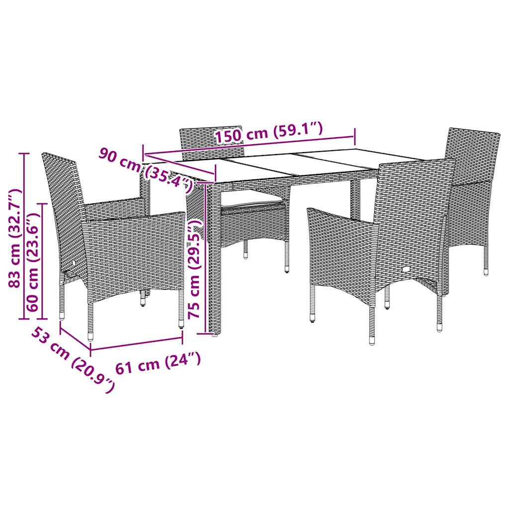 8721102490651_g_en_hd_5 vidaXL 5 Piece Garden Dining Set with Cushions Light Grey Poly Rattan and Glass - Image 7