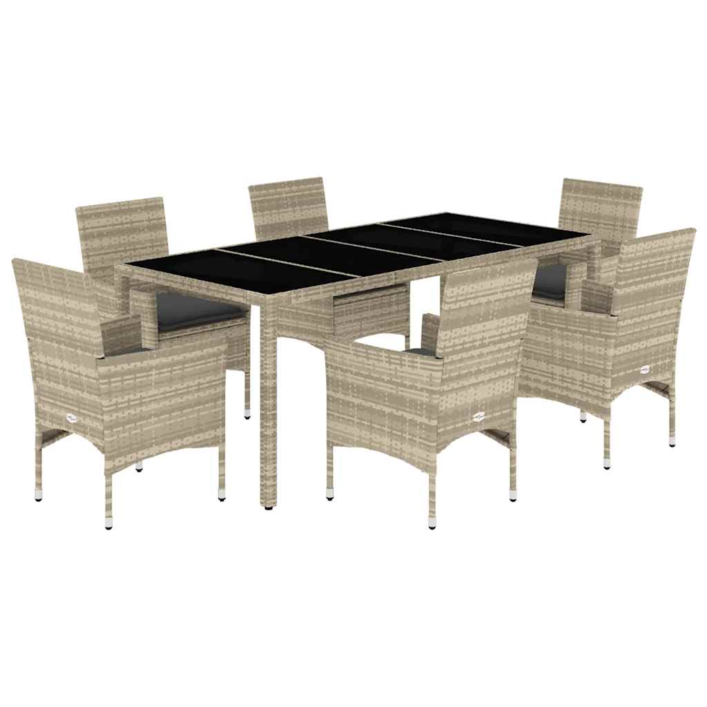 8721102490675_a_en_hd_1 vidaXL 7 Piece Garden Dining Set with Cushions Light Grey Poly Rattan and Glass - Image 2