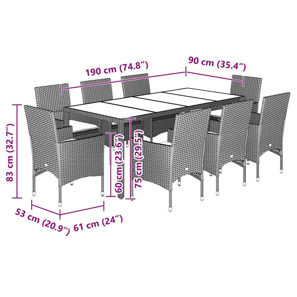8721102490682_g_en_hd_5 vidaXL 9 Piece Garden Dining Set with Cushions Light Grey Poly Rattan and Glass - Image 7