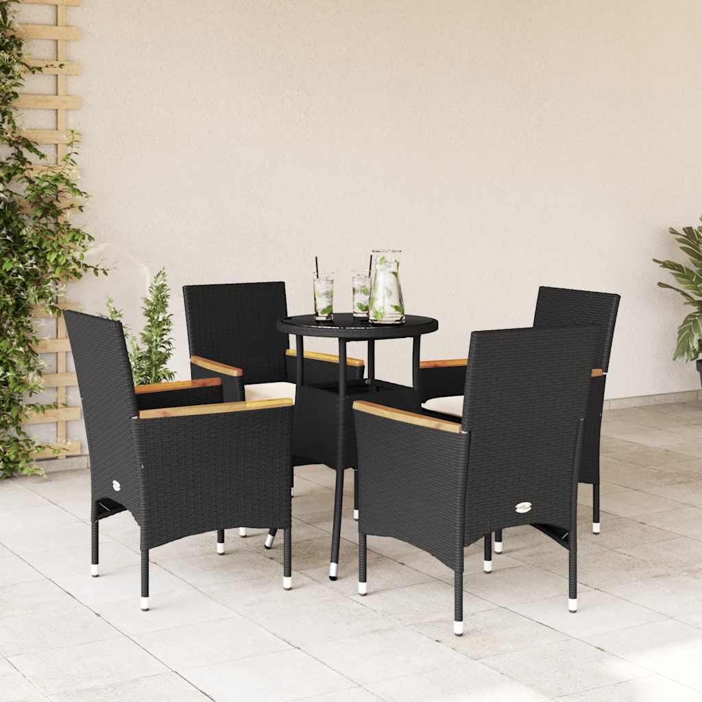 vidaXL 5 Piece Garden Dining Set with Cushions Black Poly Rattan and Glass