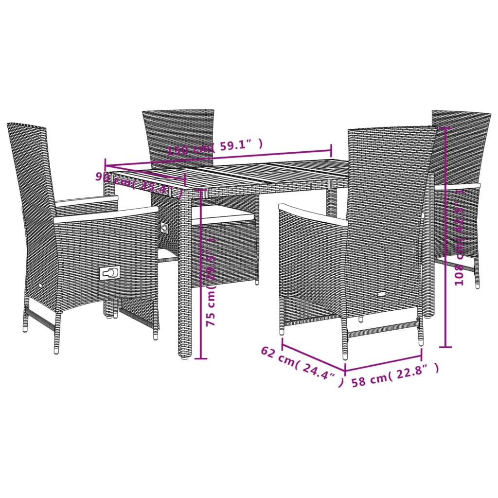 8721102492549_g_en_hd_3 vidaXL 5 Piece Garden Dining Set with Cushions Black Poly Rattan - Image 5