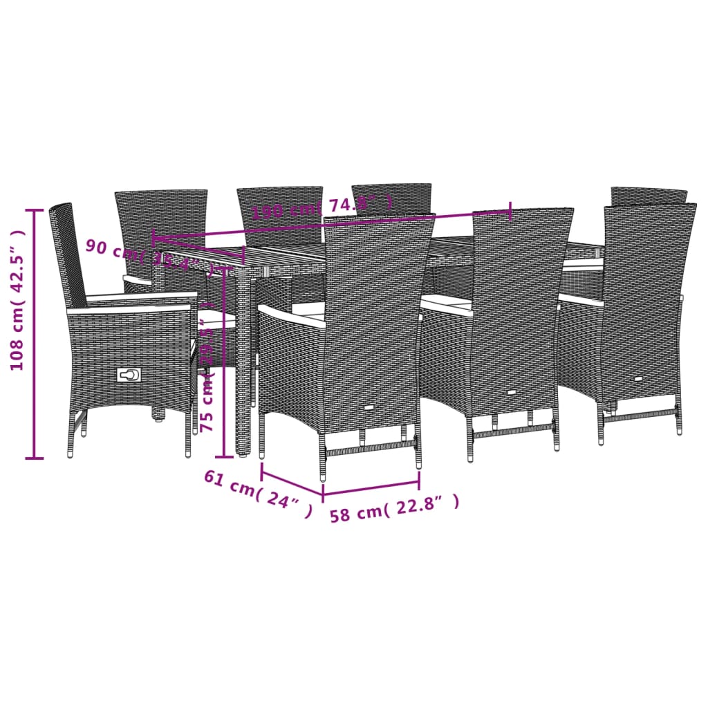 8721102492600_g_en_hd_3 vidaXL 9 Piece Garden Dining Set with Cushions Black Poly Rattan - Image 5
