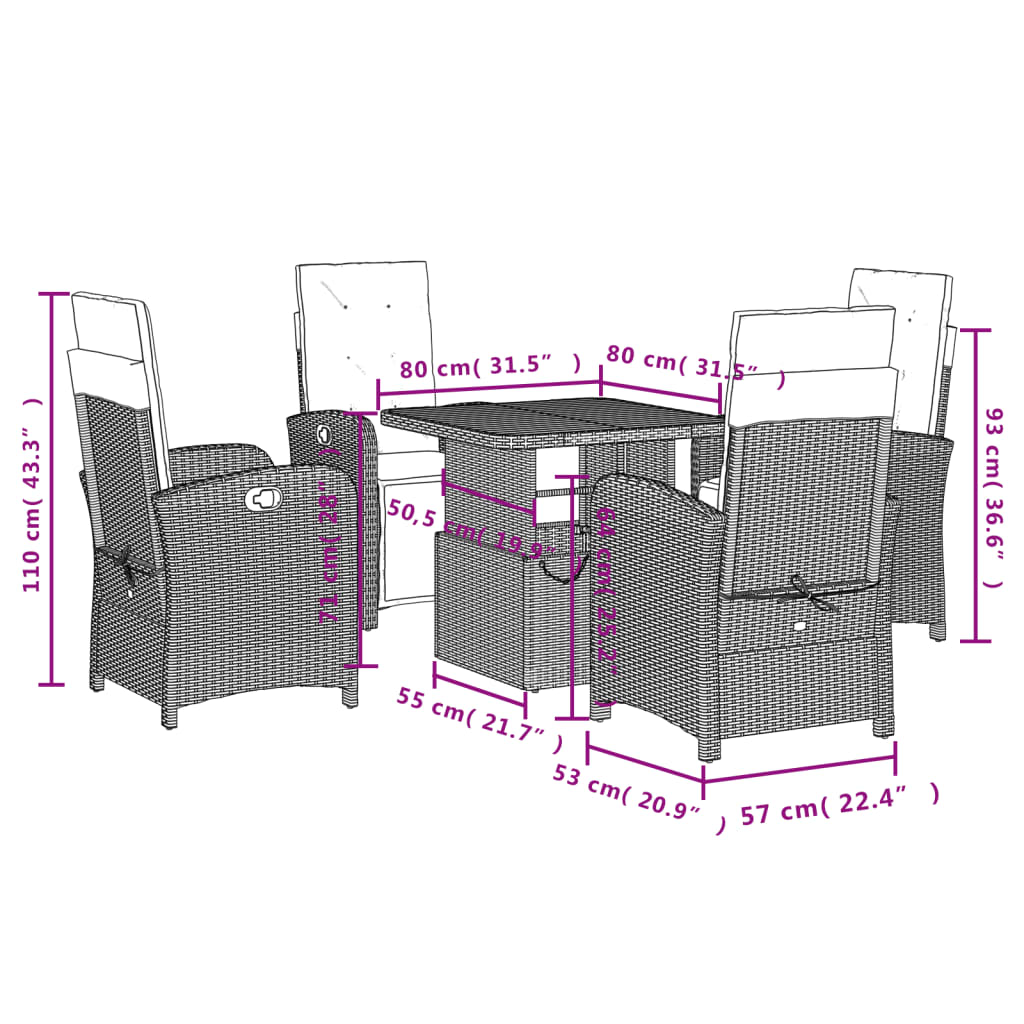 8721102499593_g_en_hd_6 vidaXL 5 Piece Garden Dining Set with Cushions Black Poly Rattan - Image 8