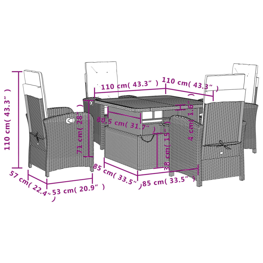8721102499722_g_en_hd_6 vidaXL 5 Piece Garden Dining Set with Cushions Grey Poly Rattan - Image 8