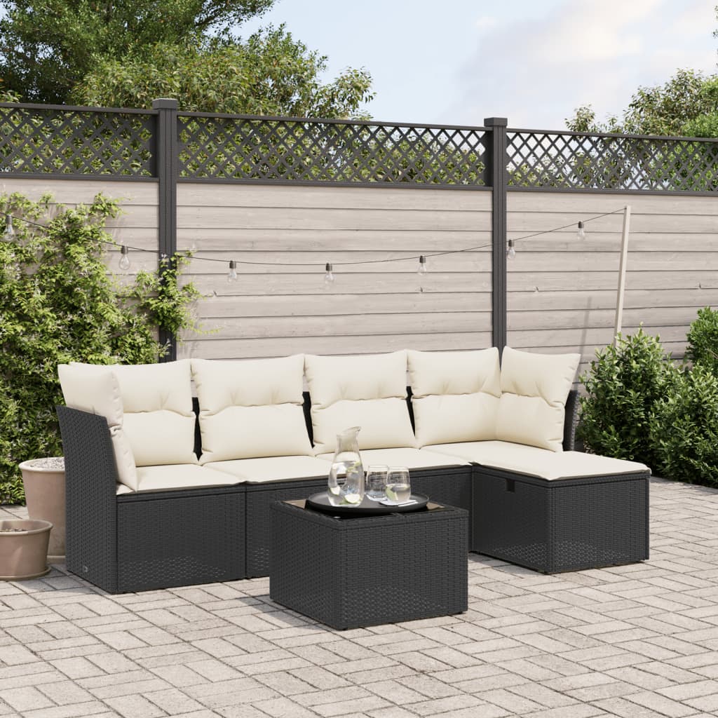 8721102502378_m_en_hd_1 vidaXL 6 Piece Garden Sofa Set with Cushions Black Poly Rattan - Image 1