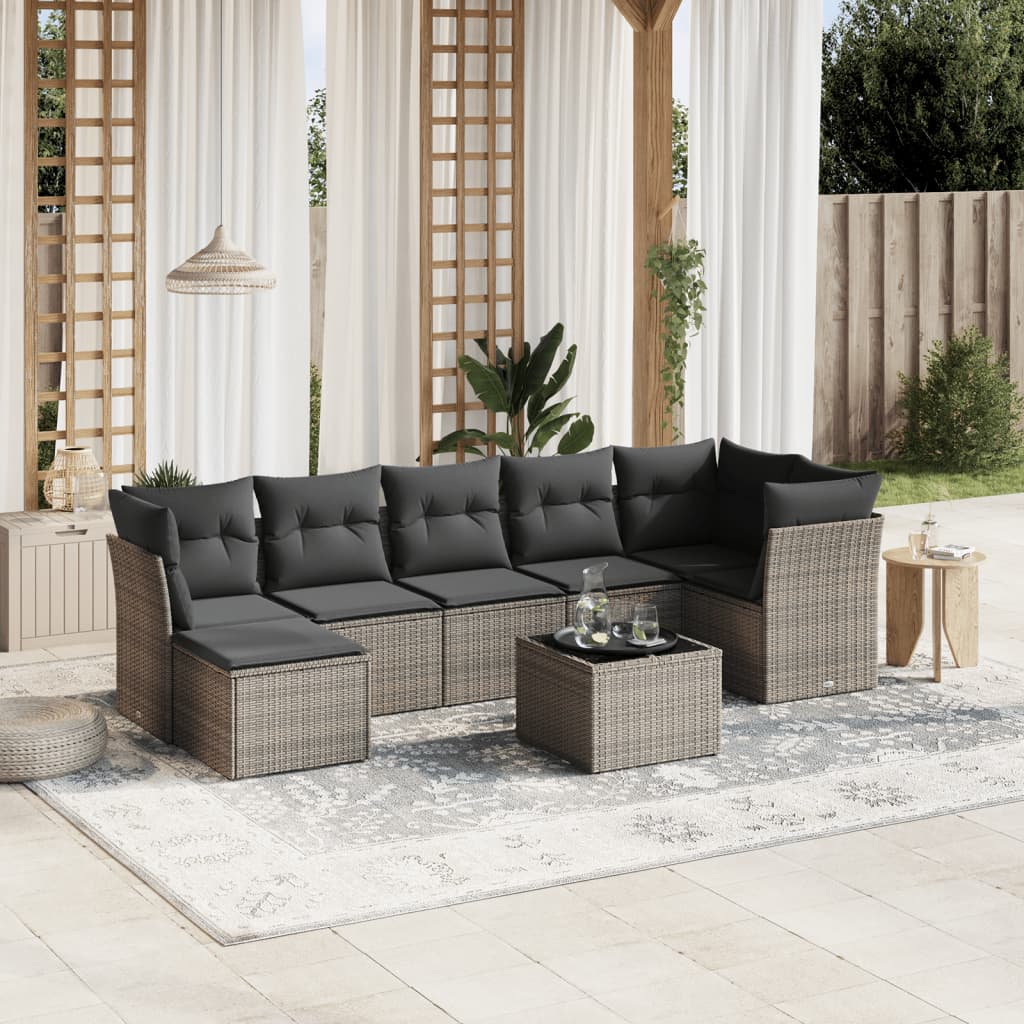 8721102503016_m_en_hd_1 vidaXL 8 Piece Garden Sofa Set with Cushions Grey Poly Rattan - Image 1
