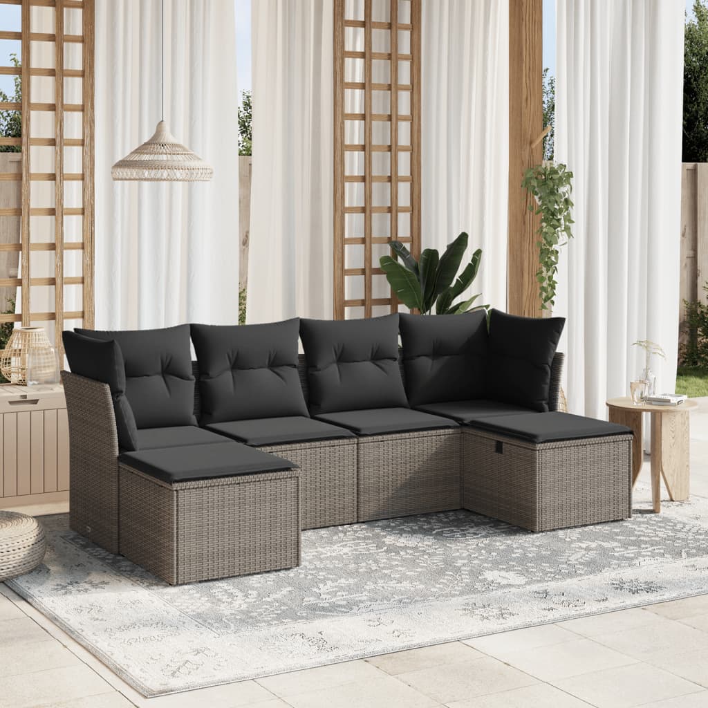 8721102503313_m_en_hd_1 vidaXL 6 Piece Garden Sofa Set with Cushions Grey Poly Rattan - Image 1