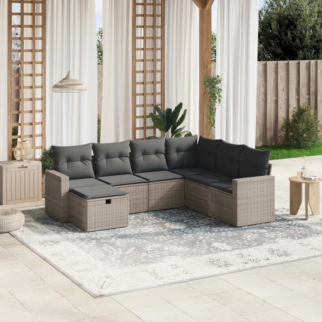 8721102506215_m_en_hd_1 vidaXL 7 Piece Garden Sofa Set with Cushions Grey Poly Rattan - Image 1