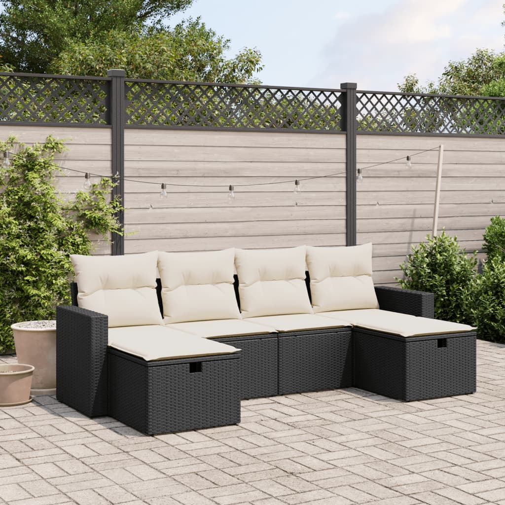 8721102506376_m_en_hd_1 vidaXL 6 Piece Garden Sofa Set with Cushions Black Poly Rattan - Image 1