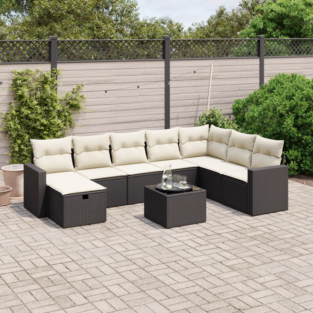 8721102506871_m_en_hd_1 vidaXL 9 Piece Garden Sofa Set with Cushions Black Poly Rattan - Image 1