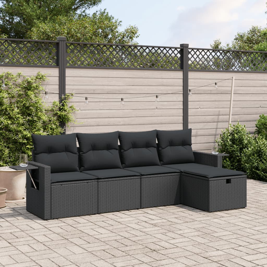 8721102508660_m_en_hd_1 vidaXL 5 Piece Garden Sofa Set with Cushions Black Poly Rattan - Image 1