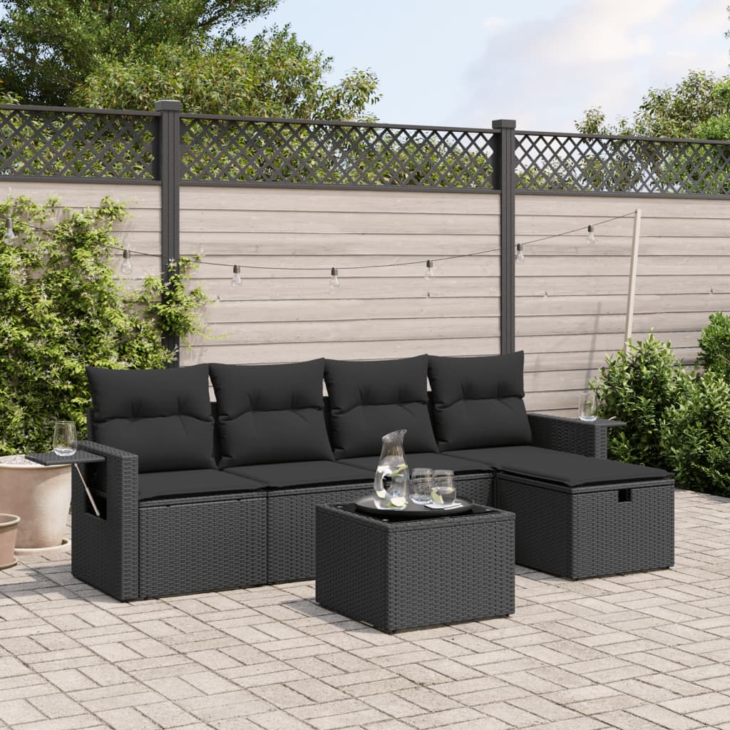 8721102508769_m_en_hd_1 vidaXL 6 Piece Garden Sofa Set with Cushions Black Poly Rattan - Image 1