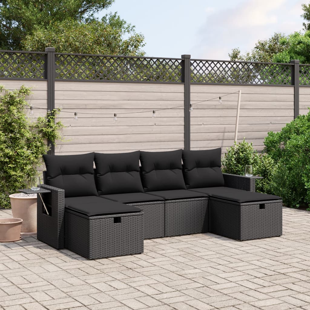 8721102509469_m_en_hd_1 vidaXL 6 Piece Garden Sofa Set with Cushions Black Poly Rattan - Image 1