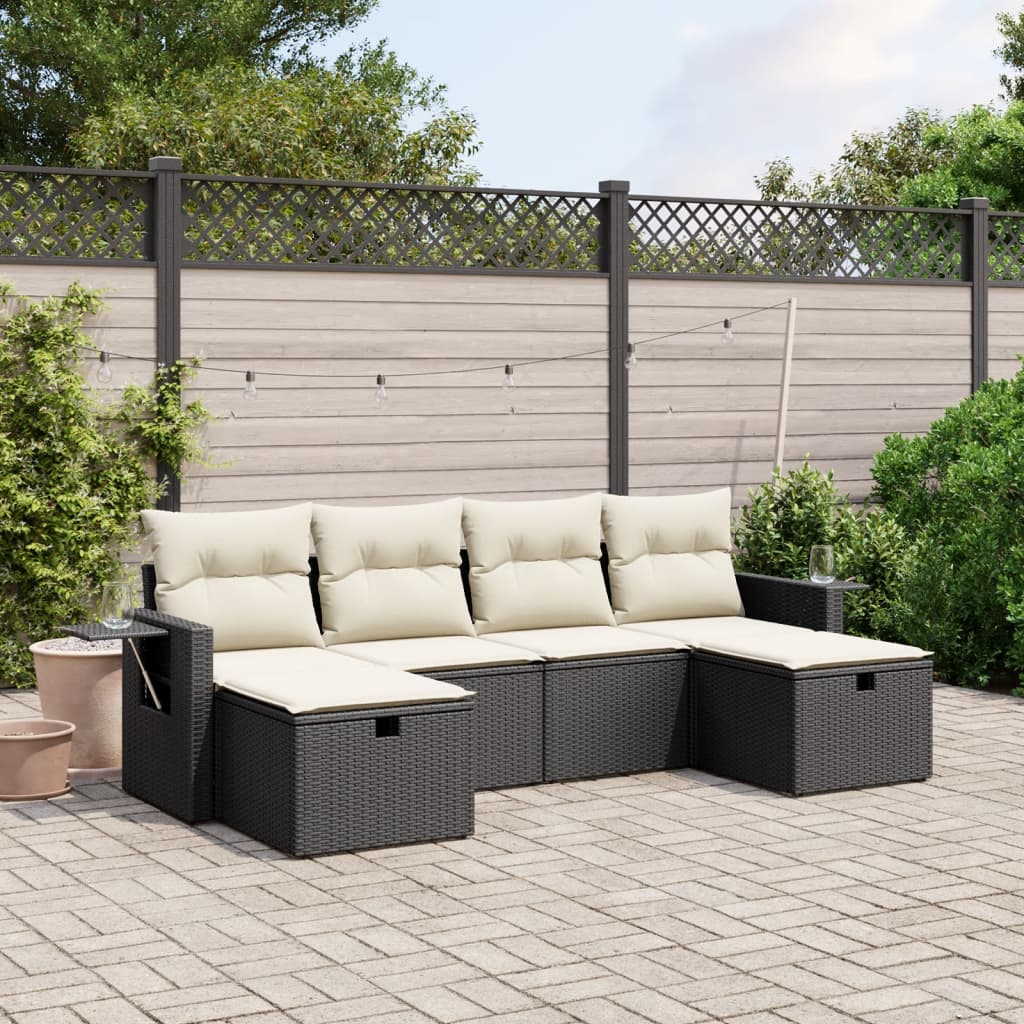 8721102509476_m_en_hd_1 vidaXL 6 Piece Garden Sofa Set with Cushions Black Poly Rattan - Image 1