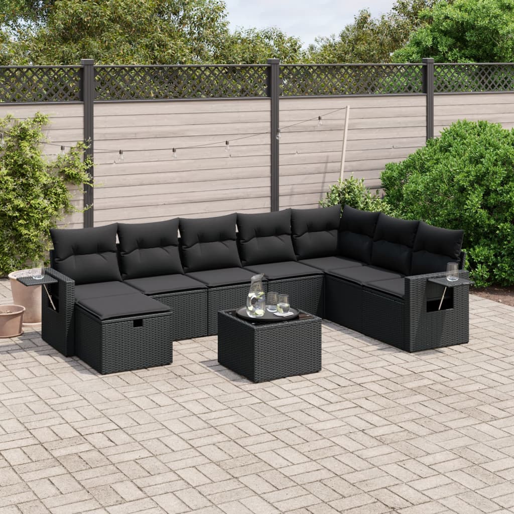 8721102509964_m_en_hd_1 vidaXL 9 Piece Garden Sofa Set with Cushions Black Poly Rattan - Image 1