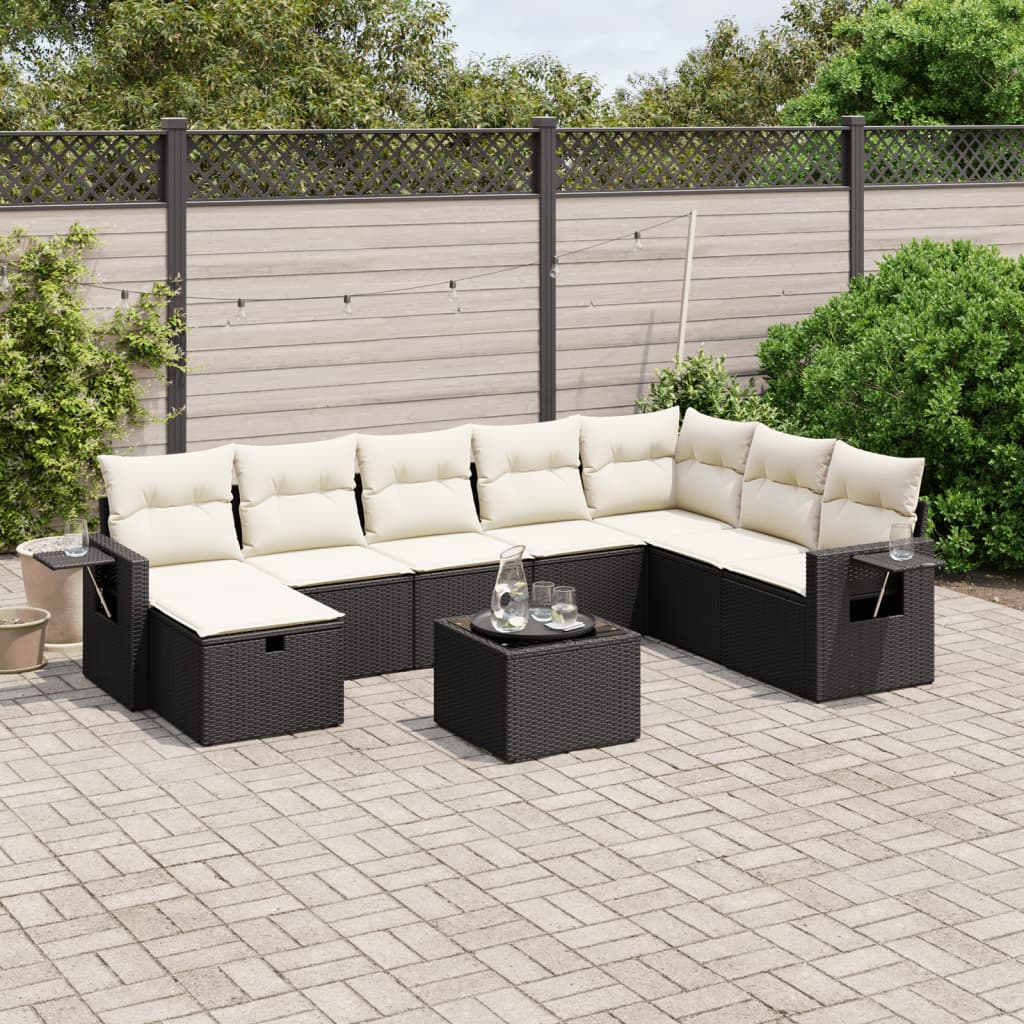8721102509971_m_en_hd_1 vidaXL 9 Piece Garden Sofa Set with Cushions Black Poly Rattan - Image 1