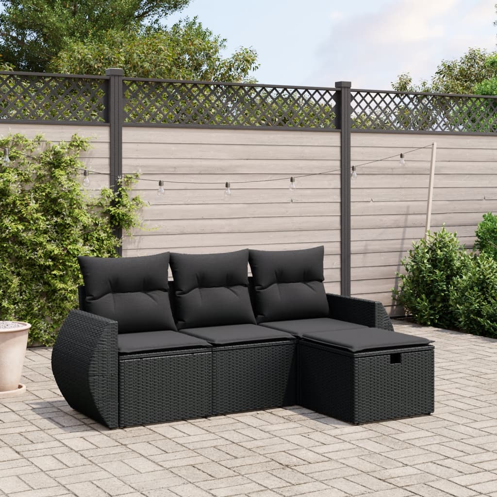 8721102511561_m_en_hd_1 vidaXL 4 Piece Garden Sofa Set with Cushions Black Poly Rattan - Image 1