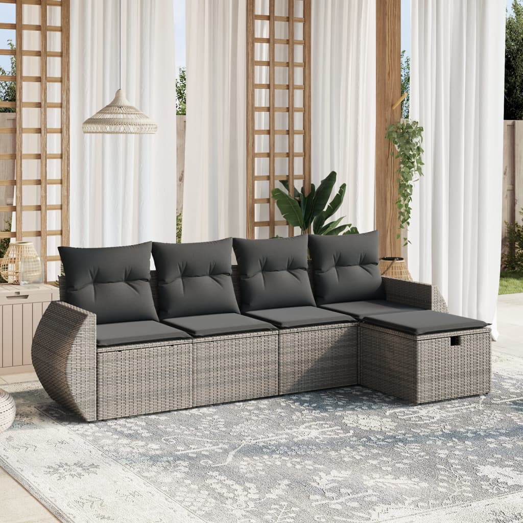 8721102511813_m_en_hd_1 vidaXL 5 Piece Garden Sofa Set with Cushions Grey Poly Rattan - Image 1