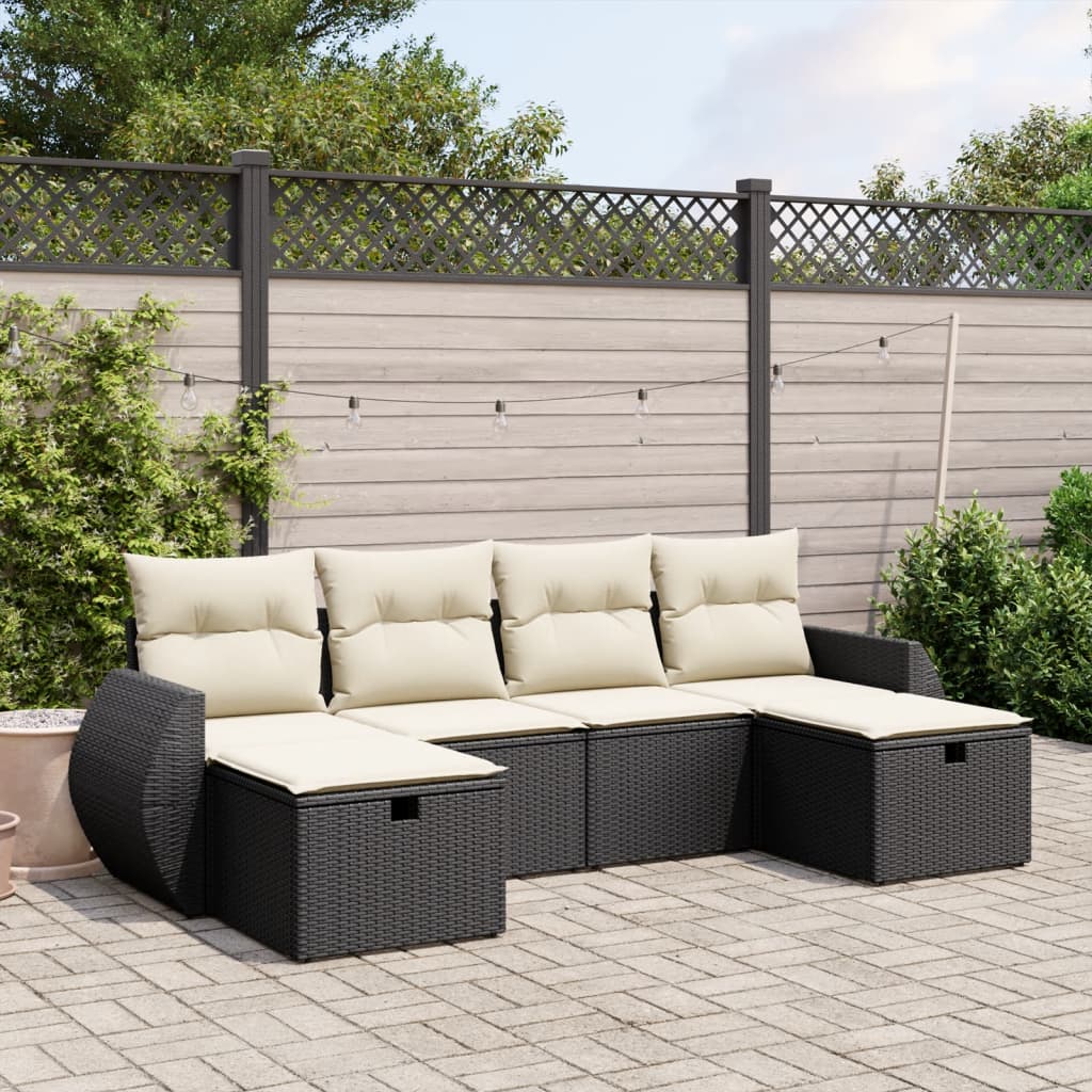 8721102512575_m_en_hd_1 vidaXL 6 Piece Garden Sofa Set with Cushions Black Poly Rattan - Image 1