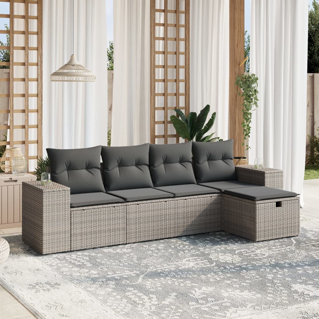 8721102514913_m_en_hd_1 vidaXL 5 Piece Garden Sofa Set with Cushions Grey Poly Rattan - Image 1