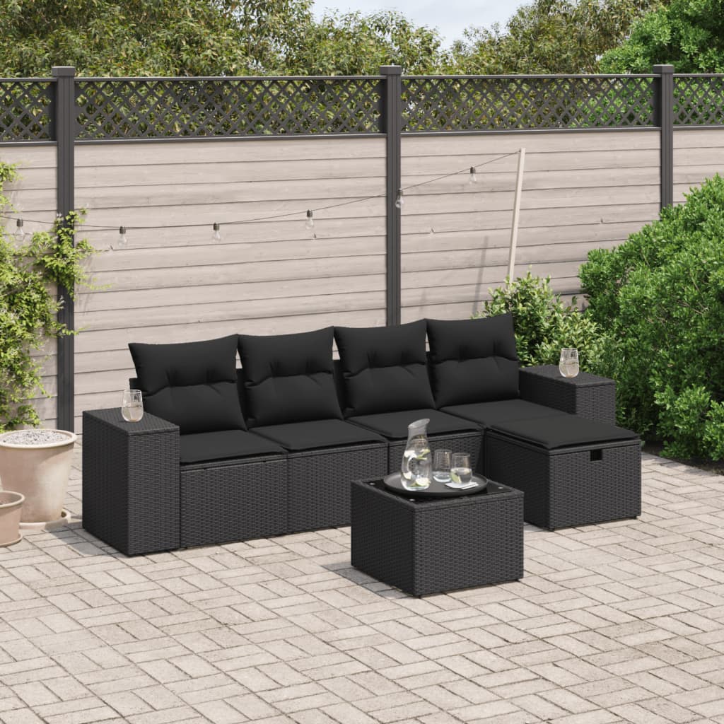 8721102514968_m_en_hd_1 vidaXL 6 Piece Garden Sofa Set with Cushions Black Poly Rattan - Image 1
