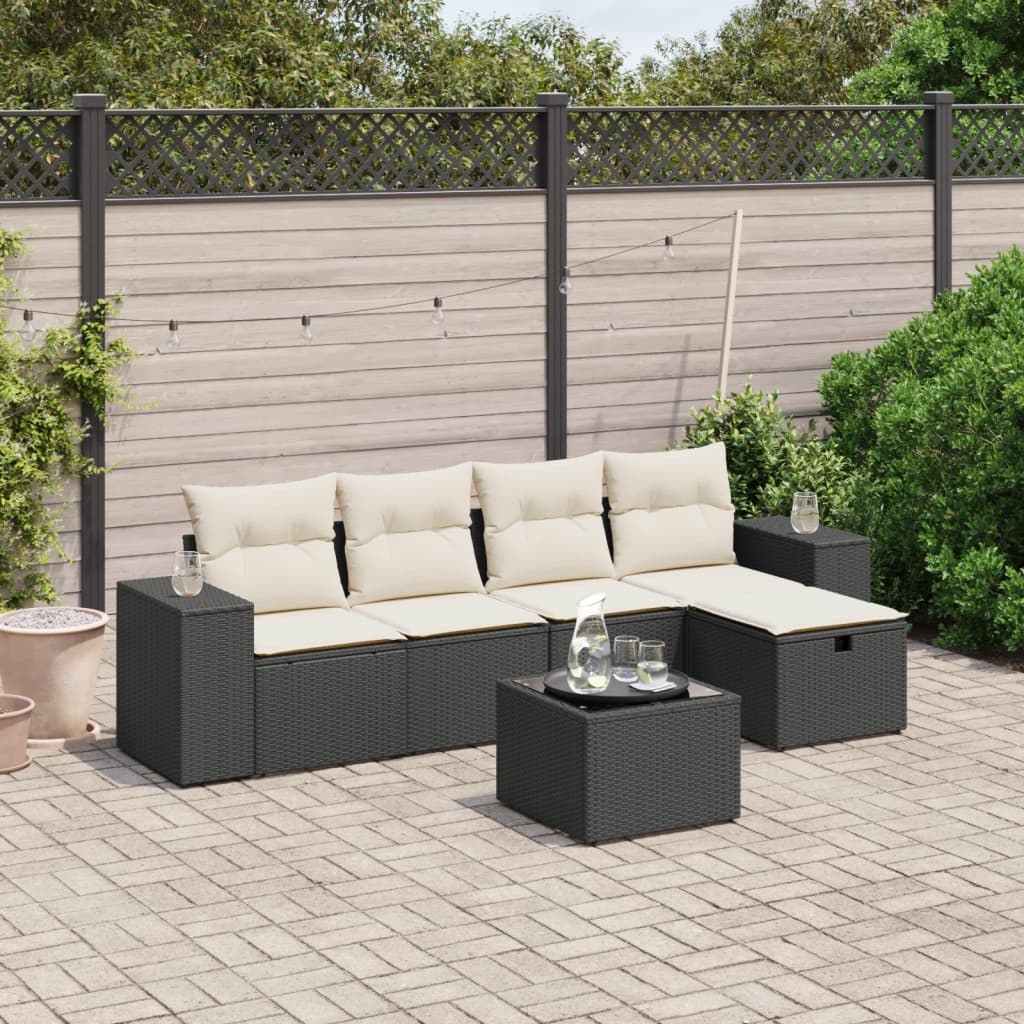 8721102514975_m_en_hd_1 vidaXL 6 Piece Garden Sofa Set with Cushions Black Poly Rattan - Image 1
