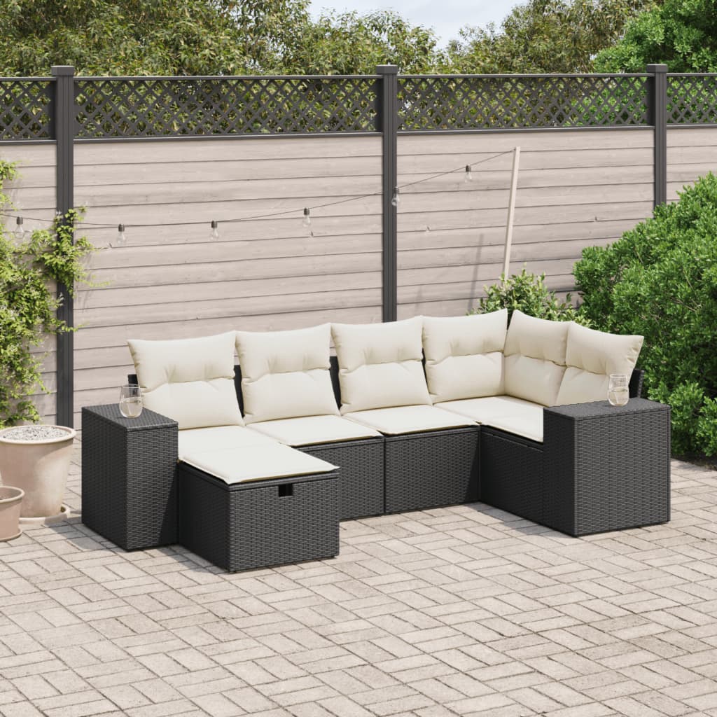 8721102515071_m_en_hd_1 vidaXL 6 Piece Garden Sofa Set with Cushions Black Poly Rattan - Image 1
