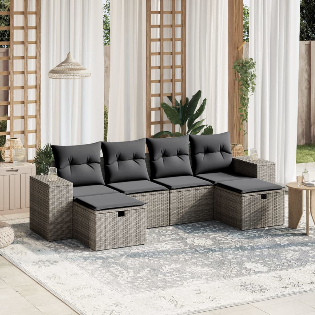 8721102515712_m_en_hd_1 vidaXL 6 Piece Garden Sofa Set with Cushions Grey Poly Rattan - Image 1
