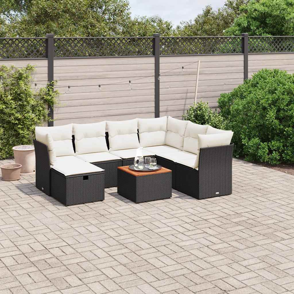 8721102518331_m_en_hd_1 vidaXL 8 Piece Garden Sofa Set with Cushions Black Poly Rattan - Image 1