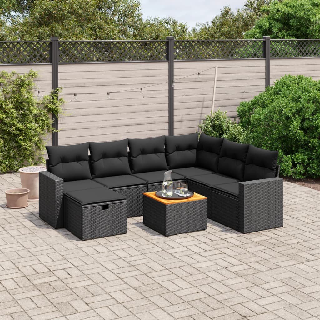 8721102519444_m_en_hd_1 vidaXL 8 Piece Garden Sofa Set with Cushions Black Poly Rattan - Image 1