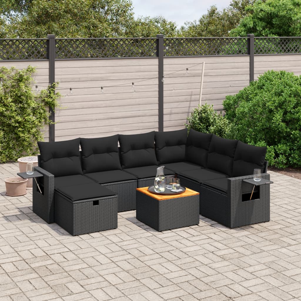 8721102520563_m_en_hd_1 vidaXL 8 Piece Garden Sofa Set with Cushions Black Poly Rattan - Image 1
