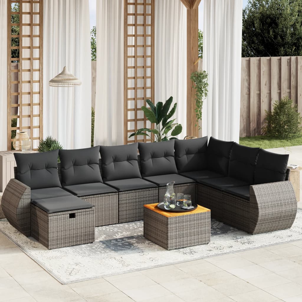 8721102521942_m_en_hd_1 vidaXL 9 Piece Garden Sofa Set with Cushions Grey Poly Rattan - Image 1