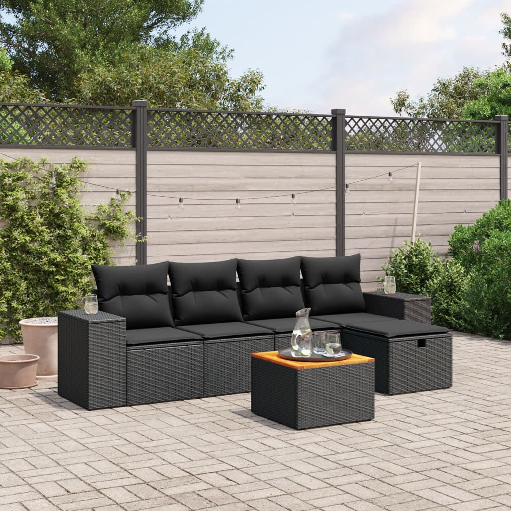 8721102522598_m_en_hd_1 vidaXL 6 Piece Garden Sofa Set with Cushions Black Poly Rattan - Image 1